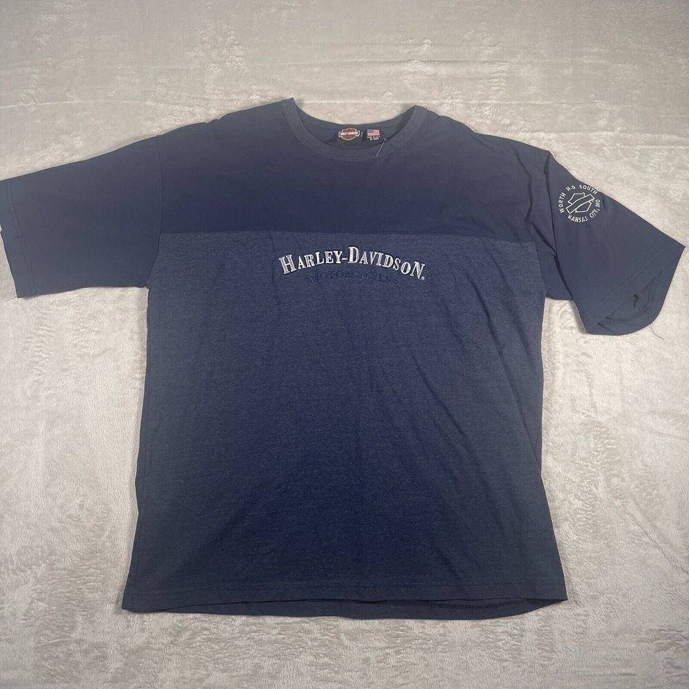 Harley Davidson Worth Kansas City Navy Blue Men's XXL SS Shirt‎ Made In USA